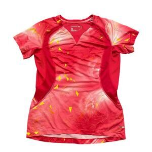 New Salomon Acti Lite Womens Size M Red Yellow Running Cycling T-Shirt